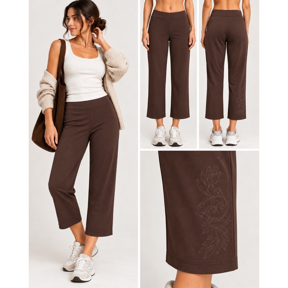 Lole Womens Brown Cropped Leggings Size M Wicking Stretch Yoga Pants Floral